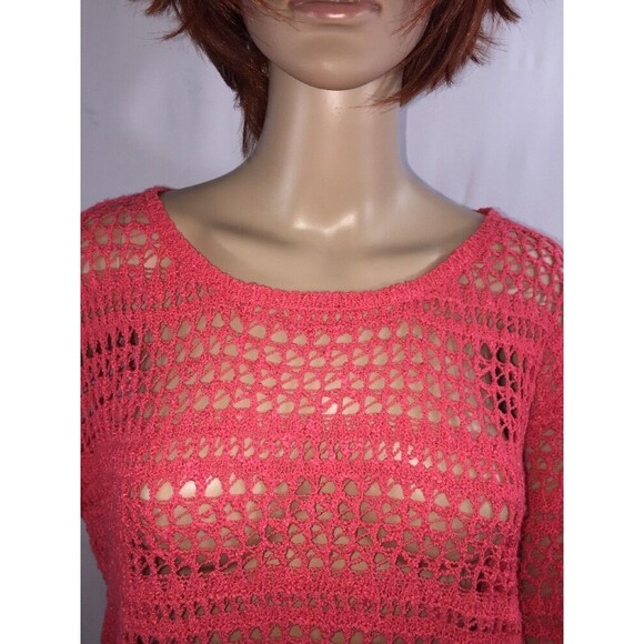 United States Sweaters Medium Coral Colored Open Knit Crochet Layering Sweater - Picture 2 of 12